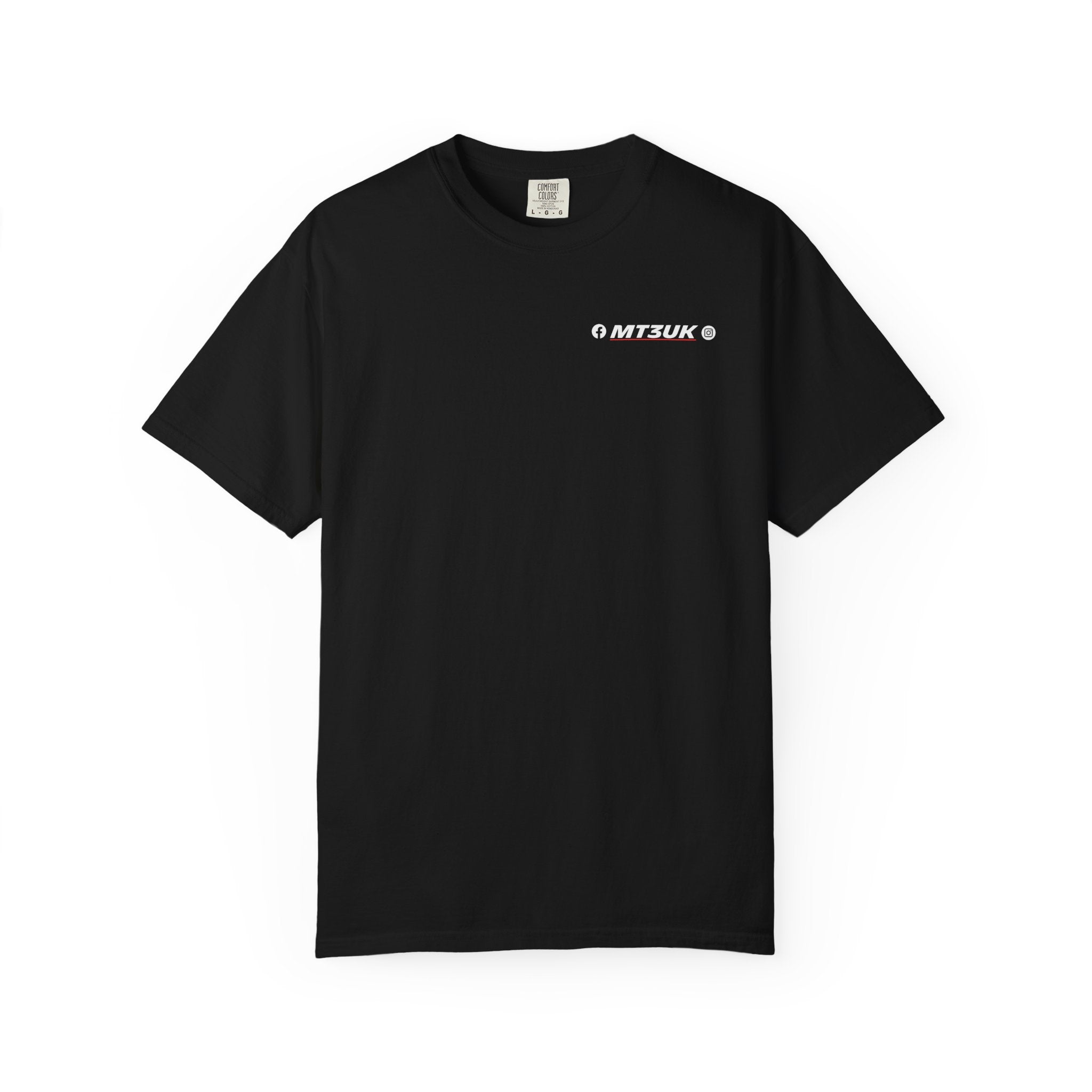 MT3UK black unisex t-shirt with red underline design